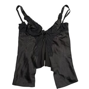 Fredericks of Hollywood Black Satin Lace Camisole Top Split Hem Lingerie Small